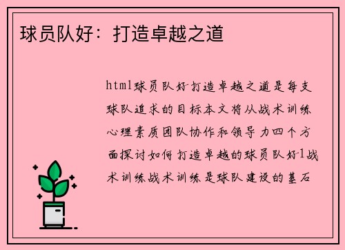 球员队好：打造卓越之道